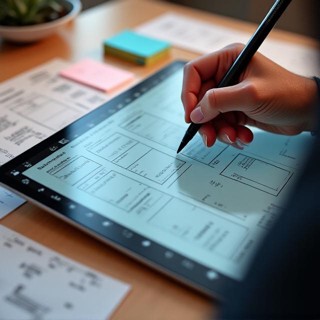Wireframing and UX design process showing high-fidelity prototypes